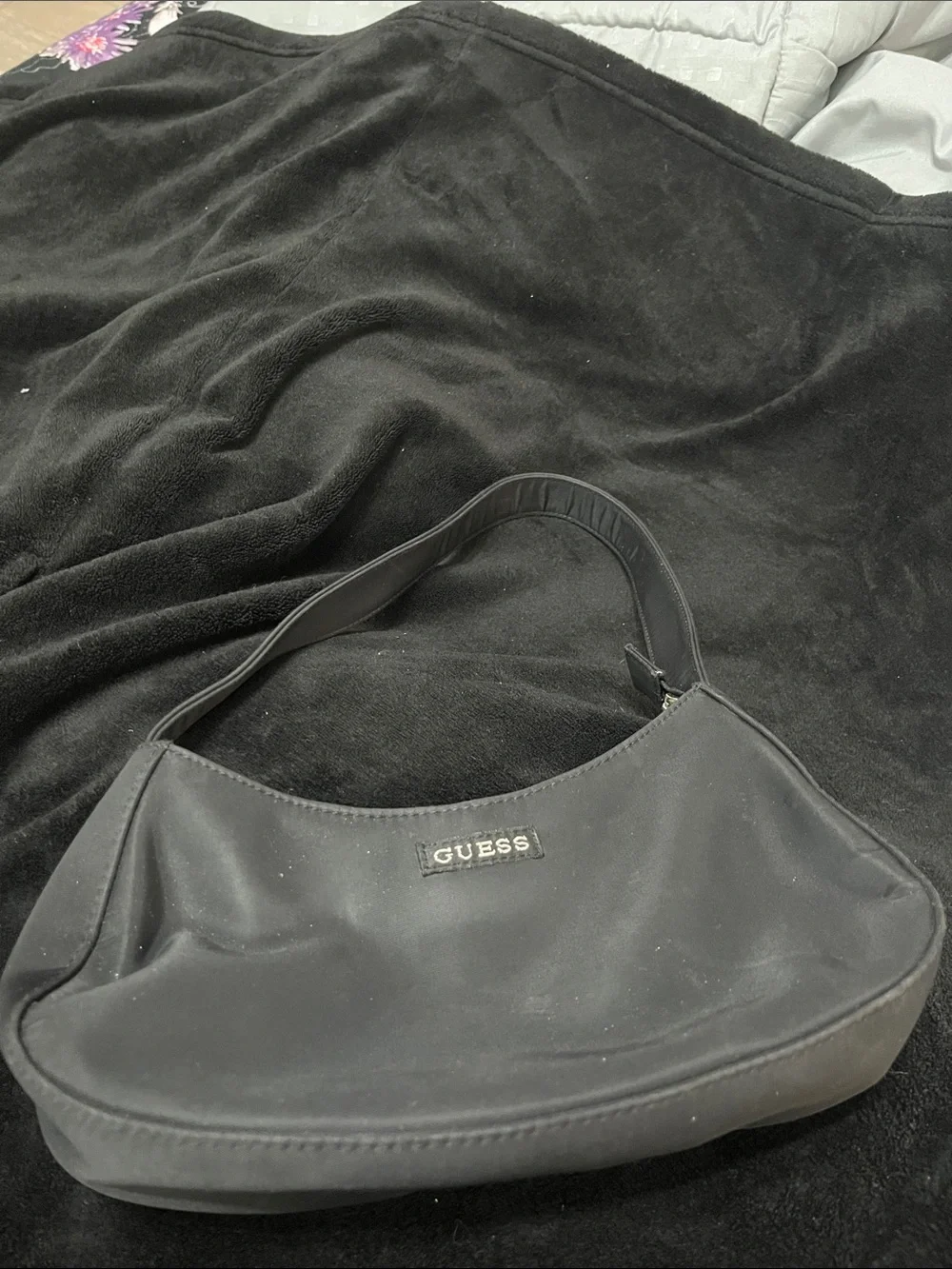 GUESS Black Shoulder Bag with Branded Plaque